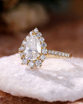 CARYS Pear Shaped Moissanite Engagement Ring Unique Halo Bridal Ring